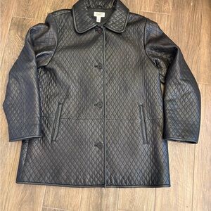 Talbots black quilted leather coat/jacket, size Large